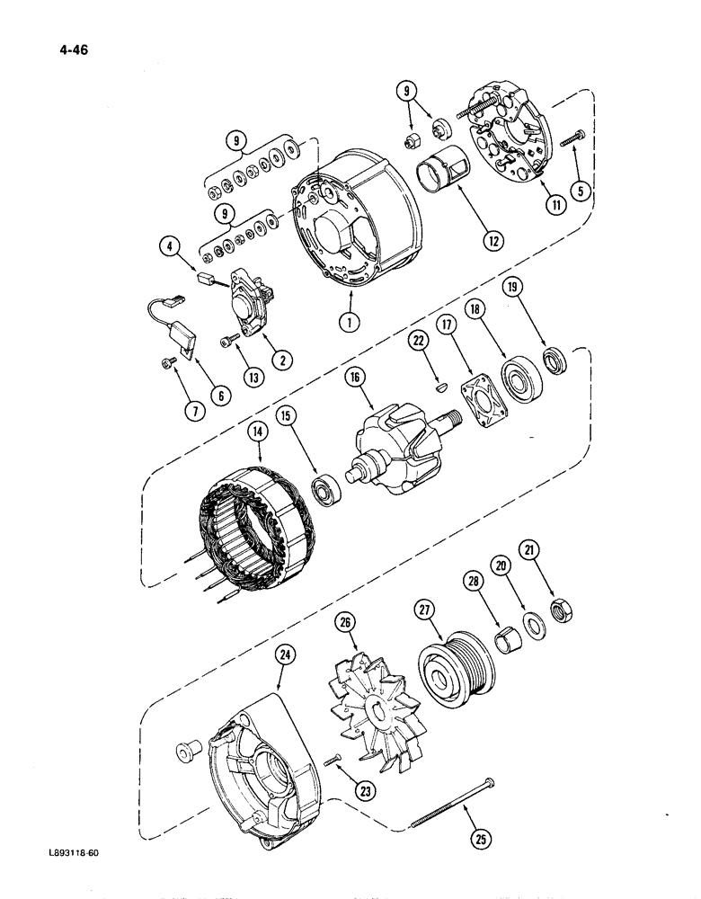 Схема запчастей Case IH 1896 - (4-46) - ALTERNATOR, BOSCH 95 AMP (04) - ELECTRICAL SYSTEMS