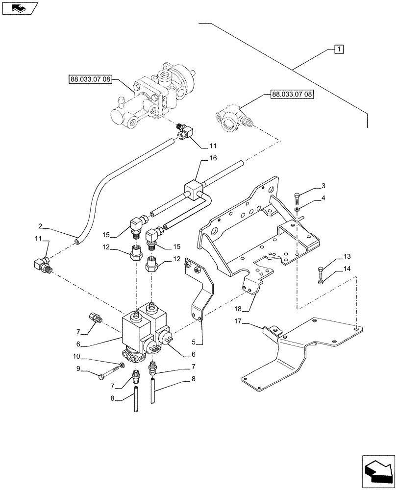 Схема запчастей Case IH PUMA 215 - (88.033.07[07]) - DIA KIT - PNEUMATIC TRAILER BRAKE (ITALY) - CONTROL VALVE AND RELEVANT PARTS (88) - ACCESSORIES