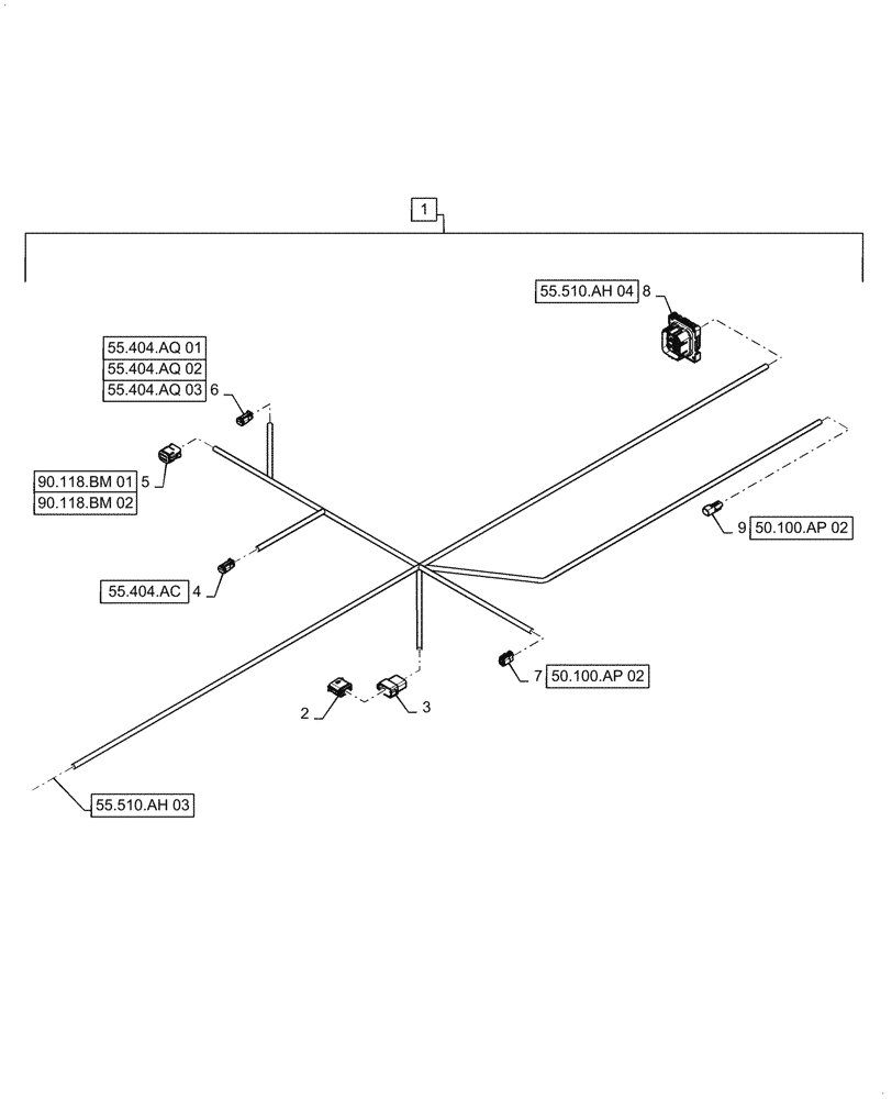 Схема запчастей Case IH 8240 - (55.510.AH[03]) - UPPER ROOF WIRE HARNESS & CONNECTOR, CONTINUED (55) - ELECTRICAL SYSTEMS