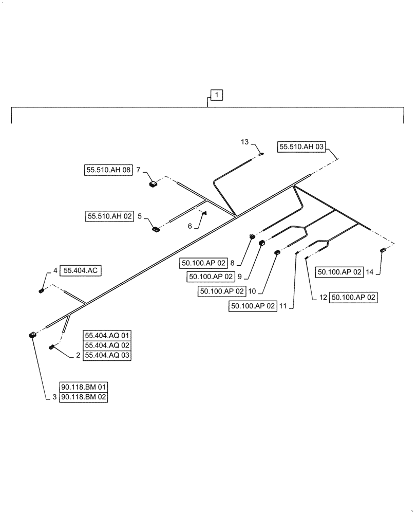 Схема запчастей Case IH 8240 - (55.510.AH[02]) - UPPER ROOF WIRE HARNESS & CONNECTOR (55) - ELECTRICAL SYSTEMS