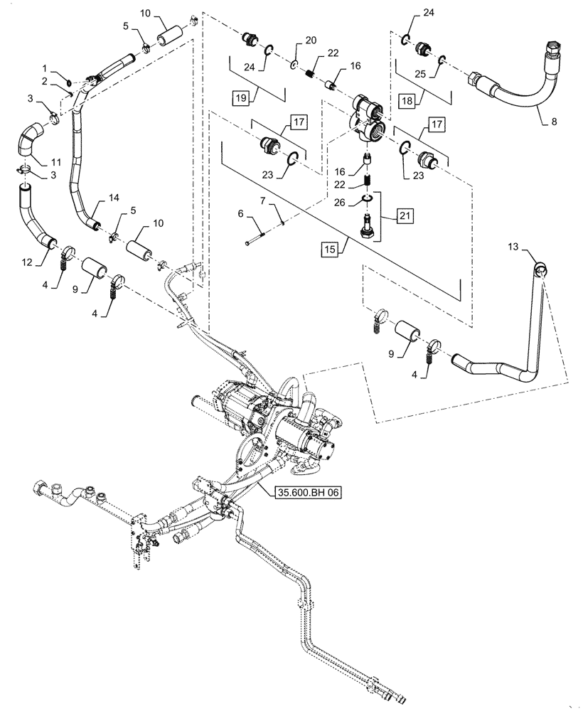 Схема запчастей Case IH QUADTRAC 620 - (35.600.AM[06]) - HIGH CAPACITY CHARGE RELIEF VALVE (ASN ZGF309205) (35) - HYDRAULIC SYSTEMS