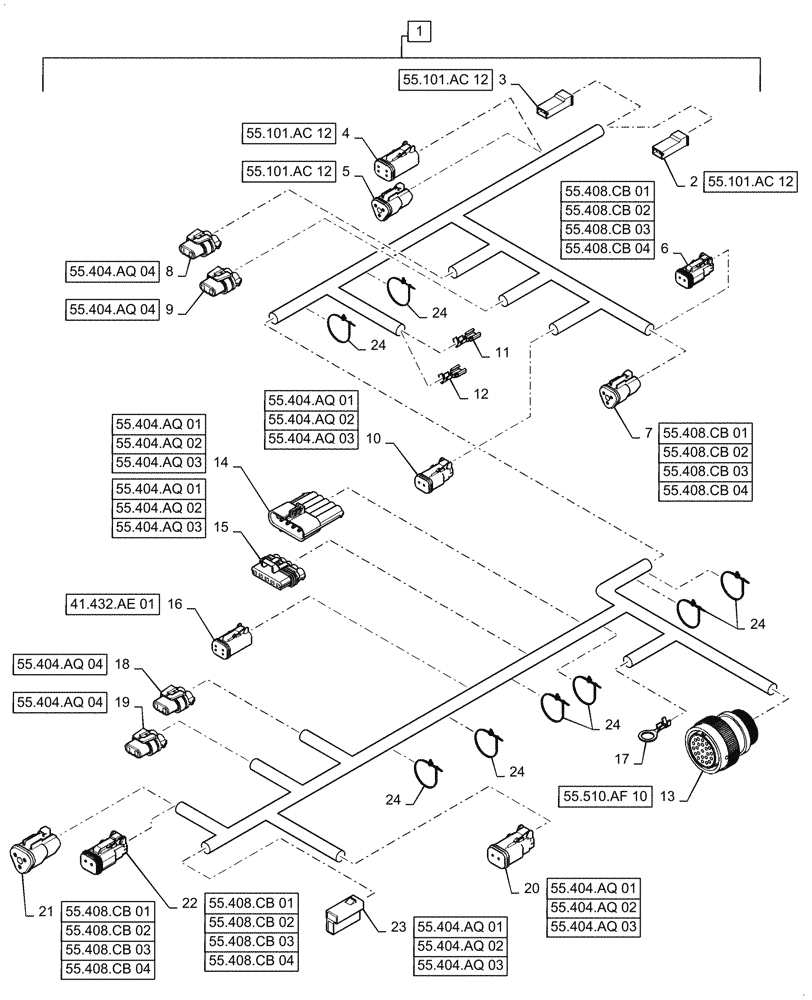 Схема запчастей Case IH 8240 - (55.101.AC[25]) - PLATFORM WIRE HARNESS & CONNECTOR (55) - ELECTRICAL SYSTEMS