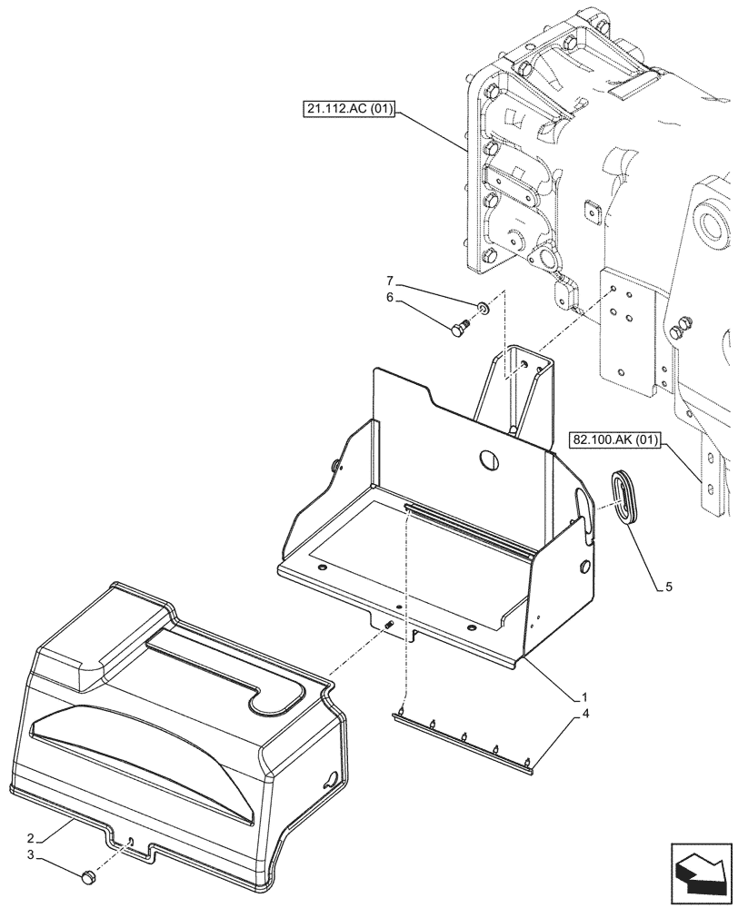 Схема запчастей Case IH FARMALL 95C - (55.302.AK[02]) - VAR - 332789, 334219 - BATTERY - BOX, CHASSIS MOUNTED (55) - ELECTRICAL SYSTEMS