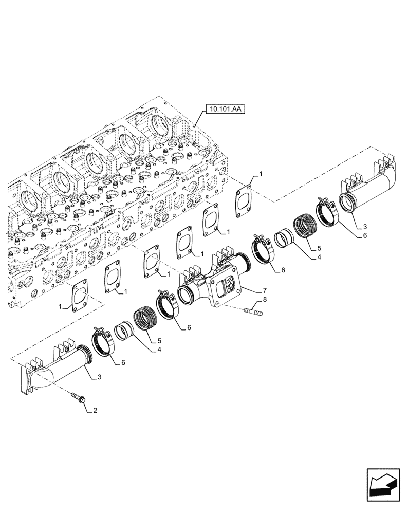 Схема запчастей Case IH F2CFE613J B057 - (10.254.AC) - EXHAUST MANIFOLD, . (10) - ENGINE