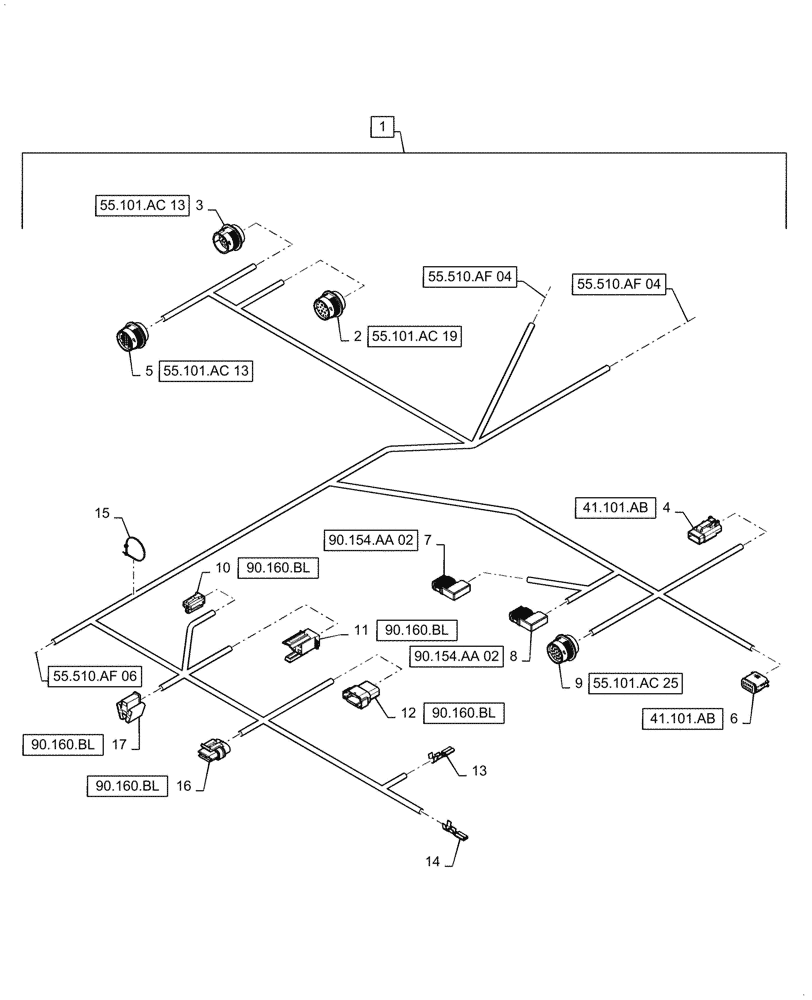 Схема запчастей Case IH 8240 - (55.510.AF[05]) - CAB MAIN WIRE HARNESS, CONTINUED (55) - ELECTRICAL SYSTEMS