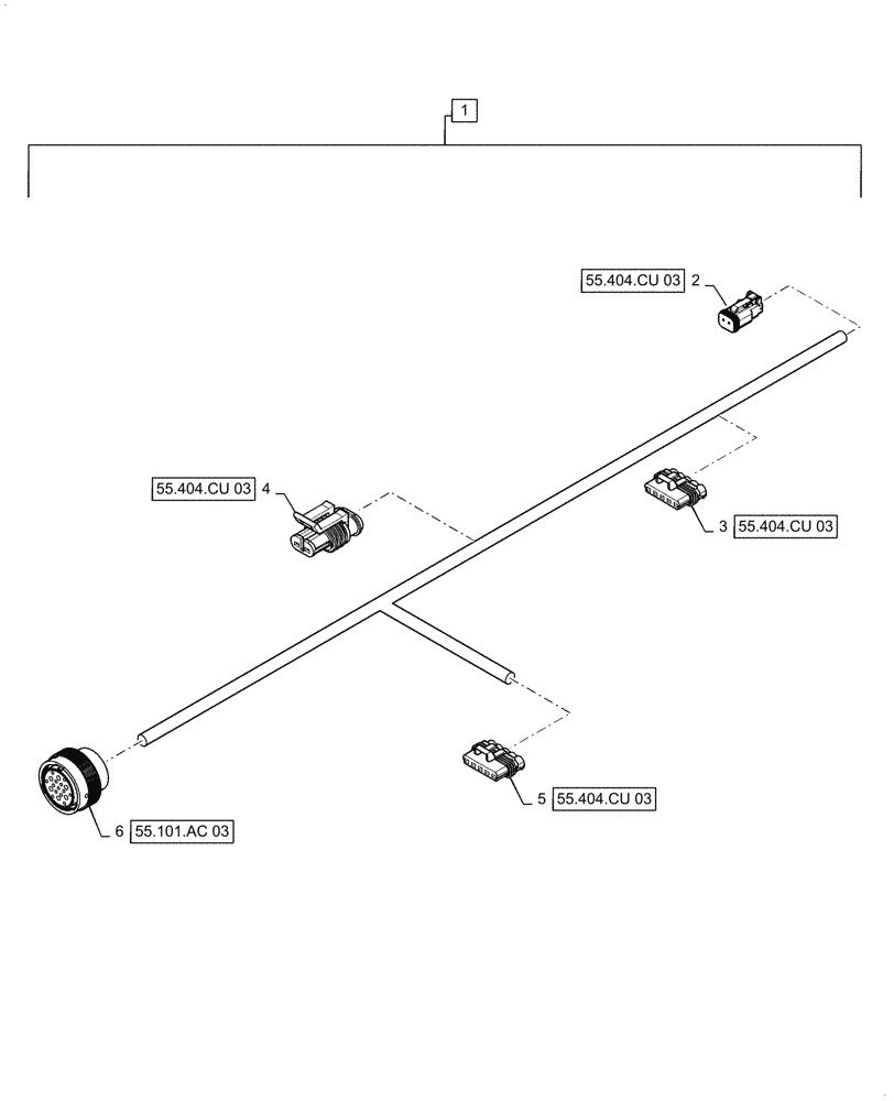 Схема запчастей Case IH 9240 - (55.404.CU[04]) - VAR - 425353, 425356 - FOLDABLE UNLOADING TUBE WIRE HARNESS & CONNECTOR (55) - ELECTRICAL SYSTEMS