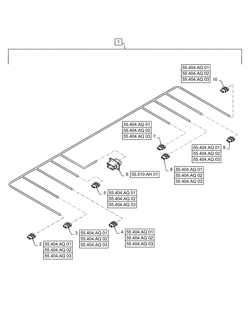 Схема запчастей Case IH 9240 - (55.510.AH[08]) - ROOF LIGHT WIRE HARNESS & CONNECTOR (55) - ELECTRICAL SYSTEMS