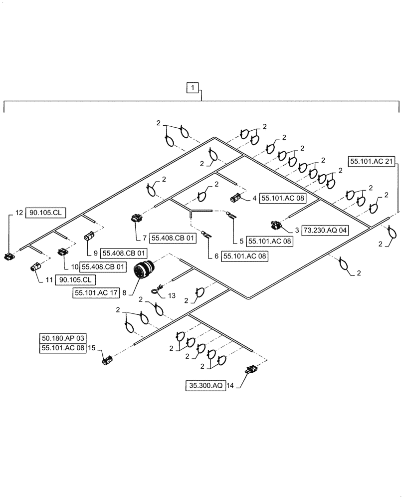 Схема запчастей Case IH 8240 - (55.101.AC[22]) - STRAW HOOD REAR WIRE HARNESS & CONNECTOR, CONT. (55) - ELECTRICAL SYSTEMS