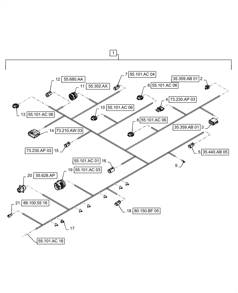 Схема запчастей Case IH 9240 - (55.101.AC[15]) - LH MAIN FRAME WIRE HARNESS & CONNECTOR (55) - ELECTRICAL SYSTEMS