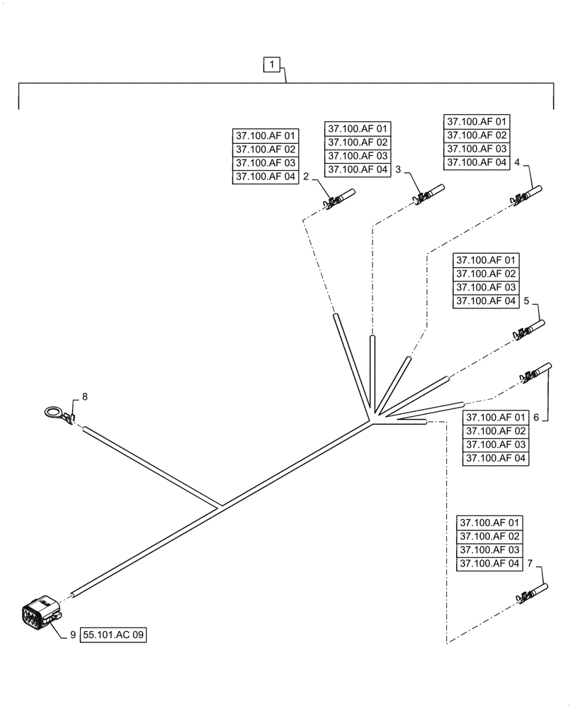 Схема запчастей Case IH 9240 - (55.130.AR[03]) - TRAILER HITCH WIRE HARNESS & CONNECTOR (55) - ELECTRICAL SYSTEMS