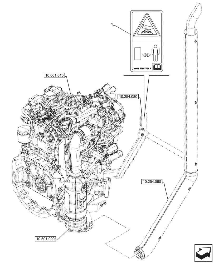 Схема запчастей Case IH FARMALL 100V - (90.108.075) - VAR - 331151 - WARNING DECAL, VERTICAL EXHAUST (90) - PLATFORM, CAB, BODYWORK AND DECALS