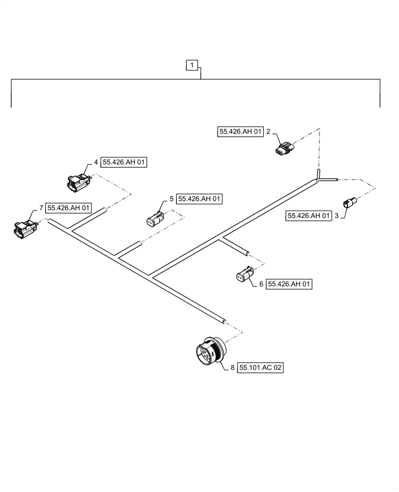 Схема запчастей Case IH 9240 - (55.426.AH[02]) - GRAIN TANK WIRE HARNESS & CONNECTOR (55) - ELECTRICAL SYSTEMS