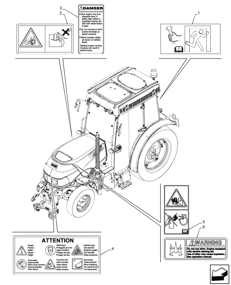 Схема запчастей Case IH FARMALL 90V - (90.108.190) - WARNING DECAL, CAB (90) - PLATFORM, CAB, BODYWORK AND DECALS