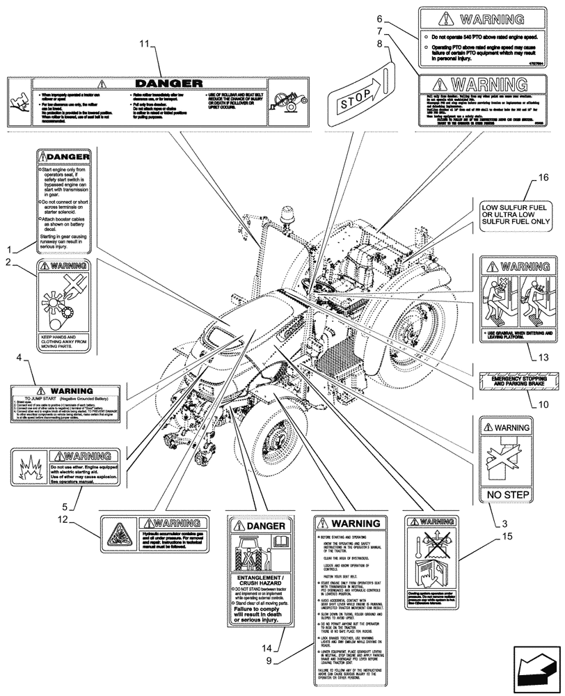 Схема запчастей Case IH FARMALL 110N - (90.108.300) - WARNING DECAL, W/O CAB (90) - PLATFORM, CAB, BODYWORK AND DECALS