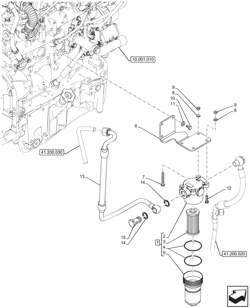 Схема запчастей Case IH FARMALL 100N - (41.200.030) - VAR - 342378, 342379, 342381, 342382, 342383, 342384, 342385 - OIL FILTER, STEERING (41) - STEERING