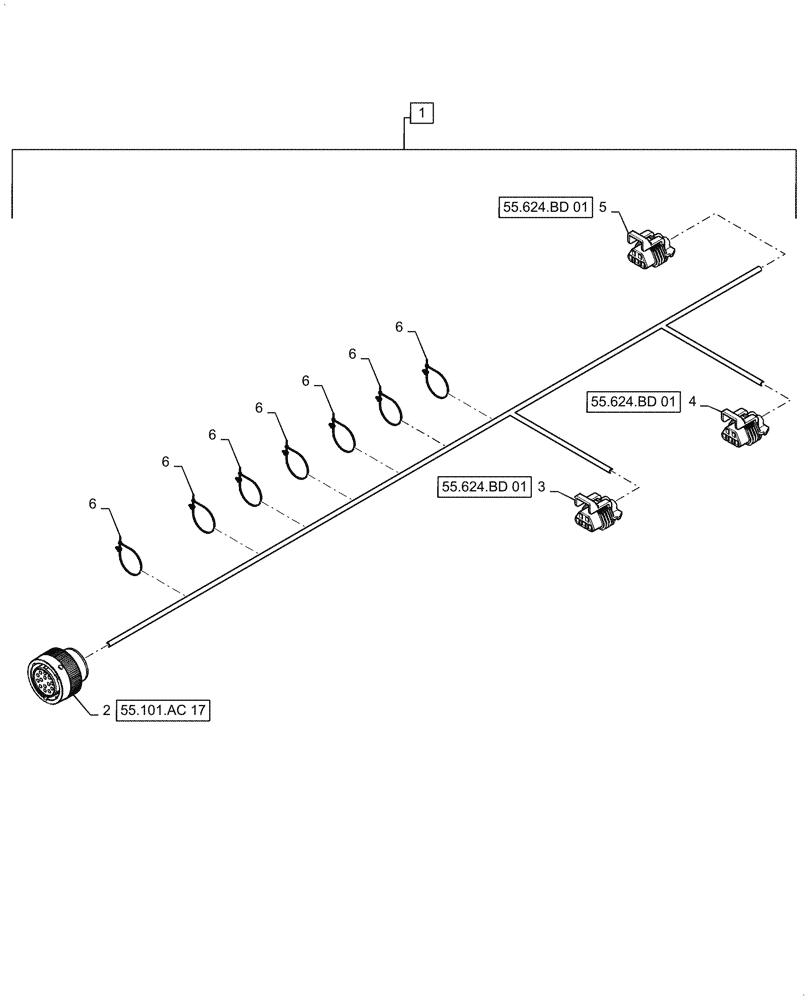 Схема запчастей Case IH 9240 - (55.624.BD[02]) - CHAFF SPREADER ADJUSTER WIRE HARNESS & CONNECTOR (55) - ELECTRICAL SYSTEMS