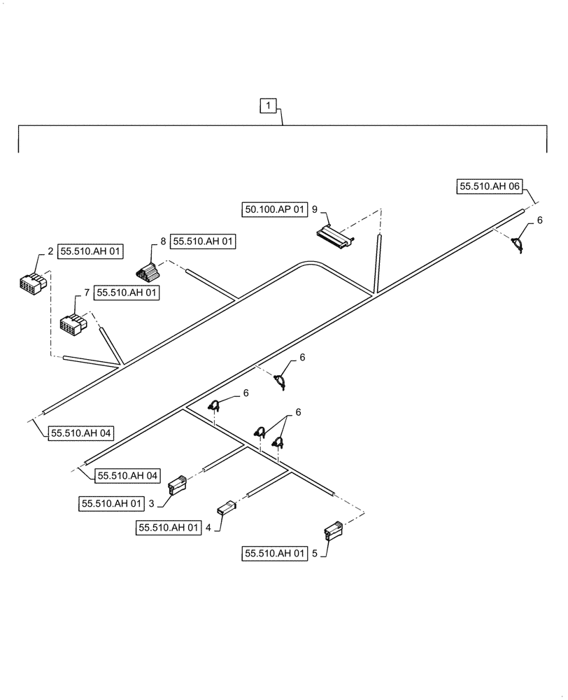 Схема запчастей Case IH 9240 - (55.510.AH[05]) - LOWER ROOF WIRE HARNESS & CONNECTOR, CONTINUED (55) - ELECTRICAL SYSTEMS