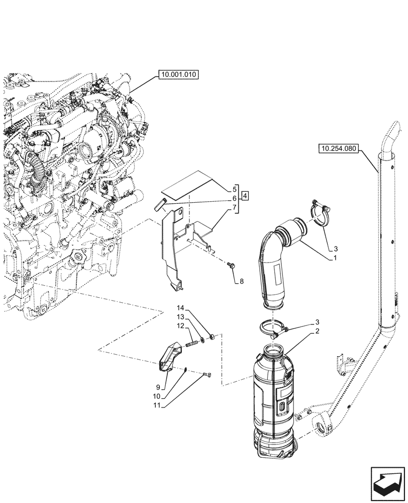 Схема запчастей Case IH FARMALL 100N - (10.501.090) - VAR - 331151 - VERTICAL EXHAUST, MUFFLER (10) - ENGINE