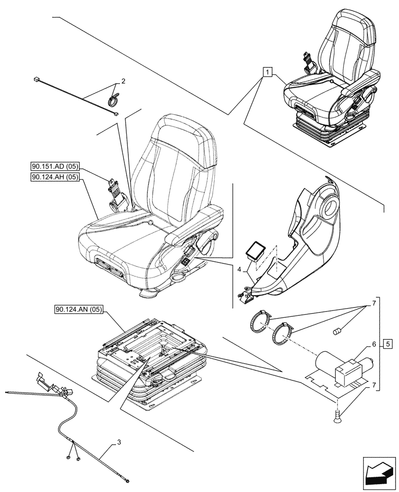 Схема запчастей Case IH PUMA 185 - (55.512.CQ[05]) - VAR - 758666 - SEAT, AIR SUSPENSION, DELUXE LEATHER COMFORT PACK EHR, AIR COMPRESSOR, SENSOR (55) - ELECTRICAL SYSTEMS