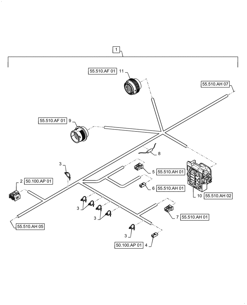 Схема запчастей Case IH 8240 - (55.510.AH[06]) - LOWER ROOF WIRE HARNESS & CONNECTOR, CONTINUED (55) - ELECTRICAL SYSTEMS