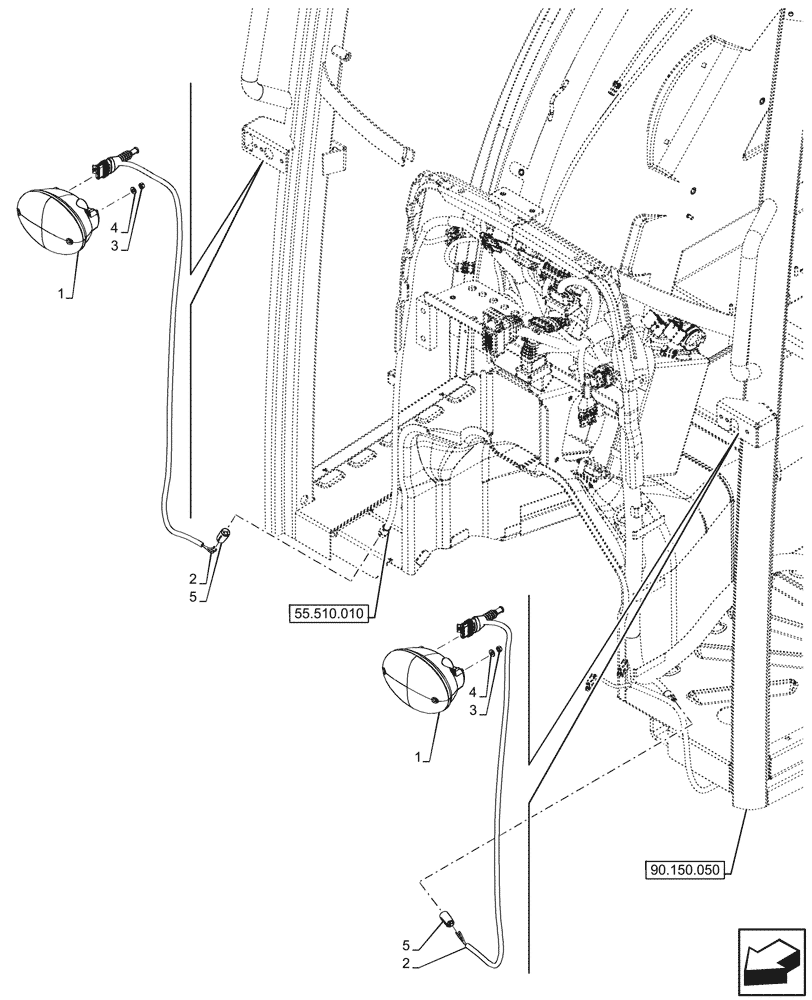 Схема запчастей Case IH FARMALL 90V - (55.404.260) - SIDE LAMP ASSY, CAB (55) - ELECTRICAL SYSTEMS