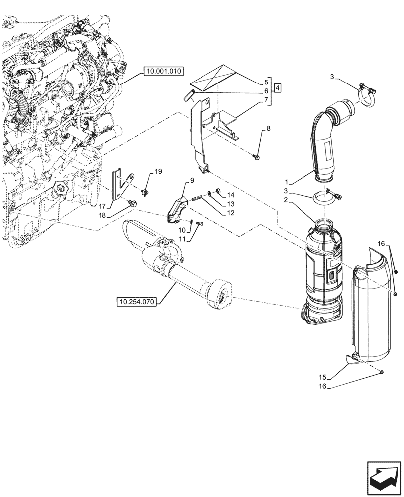 Схема запчастей Case IH FARMALL 90N - (10.501.100) - VAR - 332150 - HORIZONTAL EXHAUST, MUFFLER, W/ DOC (10) - ENGINE