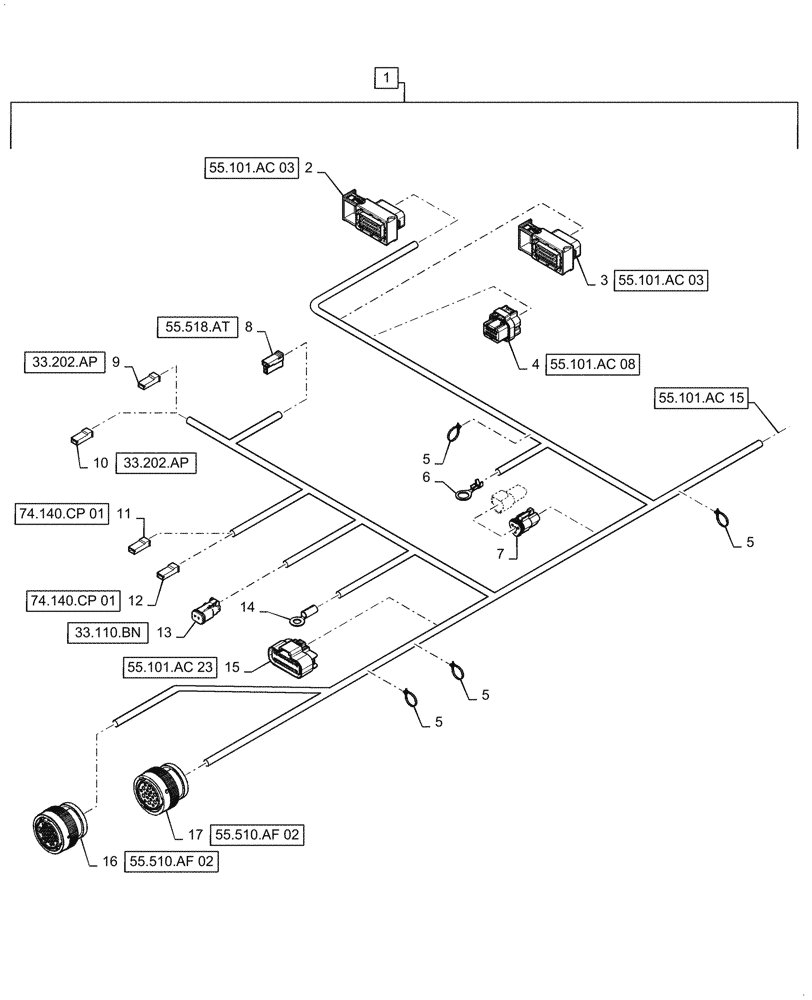 Схема запчастей Case IH 9240 - (55.101.AC[16]) - LH MAIN FRAME WIRE HARNESS & CONNECTOR, CONT. (55) - ELECTRICAL SYSTEMS