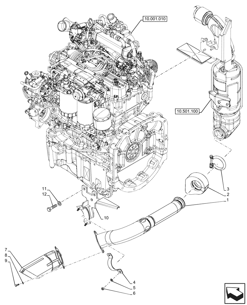 Схема запчастей Case IH FARMALL 80N - (10.254.070) - VAR - 332150 - HORIZONTAL EXHAUST, MUFFLER, W/ DOC (10) - ENGINE