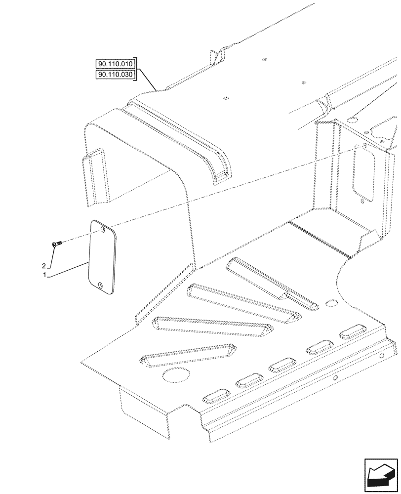 Схема запчастей Case IH FARMALL 80N - (90.110.340) - VAR - 759007 - PLATFORM, PARKING LOCK, PLATE, W/O CAB (90) - PLATFORM, CAB, BODYWORK AND DECALS