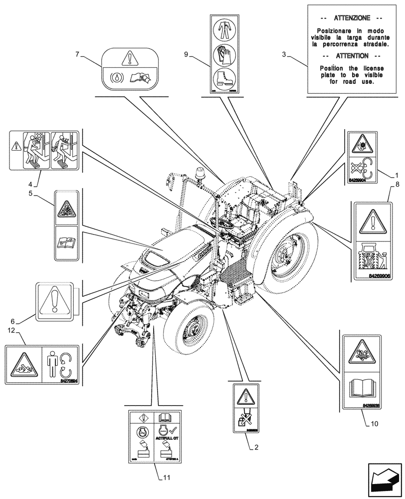 Схема запчастей Case IH FARMALL 110V - (90.108.055) - WARNING DECAL, W/O CAB (90) - PLATFORM, CAB, BODYWORK AND DECALS