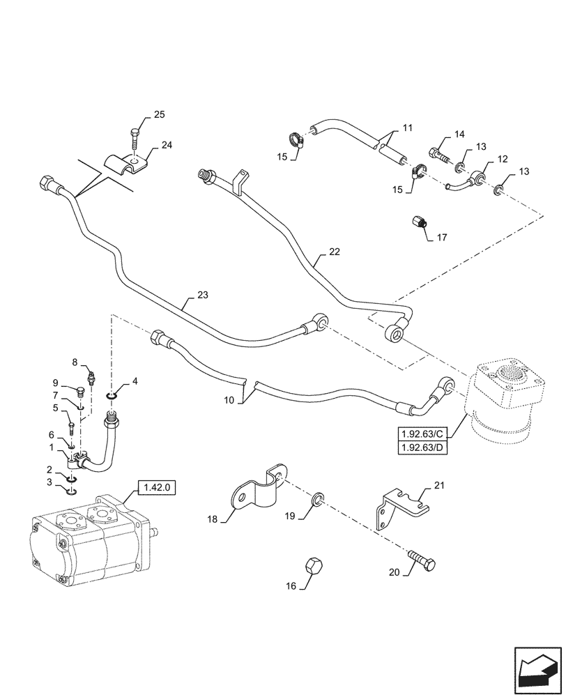 Схема запчастей Case IH FARMALL 90 - (1.92.63/01[02]) - POWER SHUTTLE E SERVO PTO FOR DIFF. LOCK - POWER STEERING - PUMP AND PIPES (VAR.330120-331120) (10) - OPERATORS PLATFORM/CAB