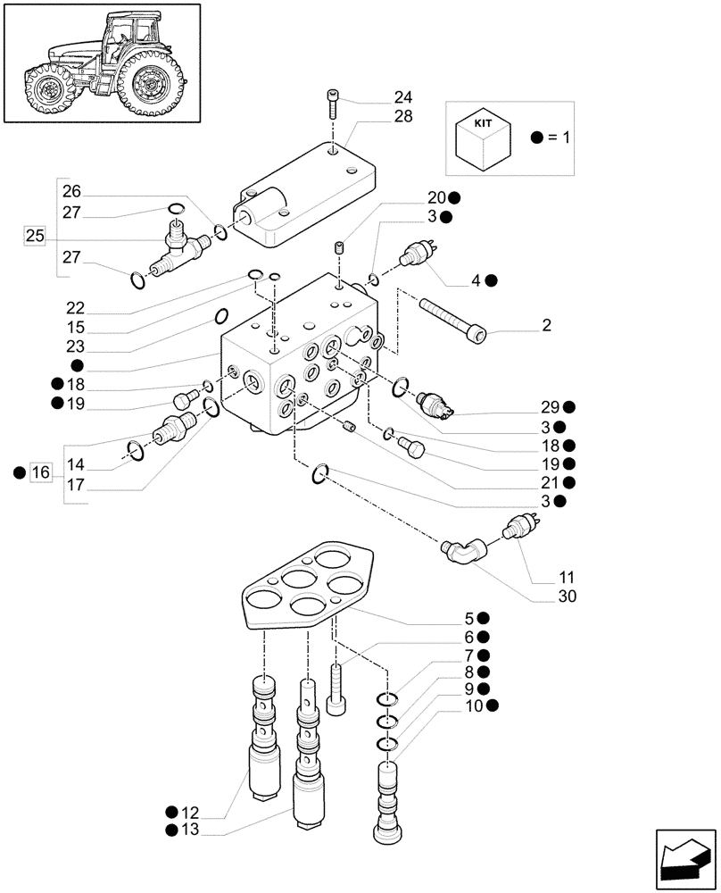 Схема запчастей Case IH MXU110 - (1.80.7/05[02A]) - (VAR.350) 4WD CCLS FOR TRANSMISSION 16X16 - CONTROL VALVE AND RELEVANT PARTS - D5158 - C5404 (07) - HYDRAULIC SYSTEM