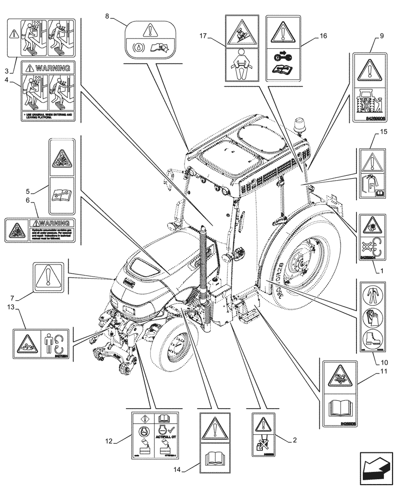 Схема запчастей Case IH FARMALL 100V - (90.108.170) - WARNING DECAL, CAB (90) - PLATFORM, CAB, BODYWORK AND DECALS