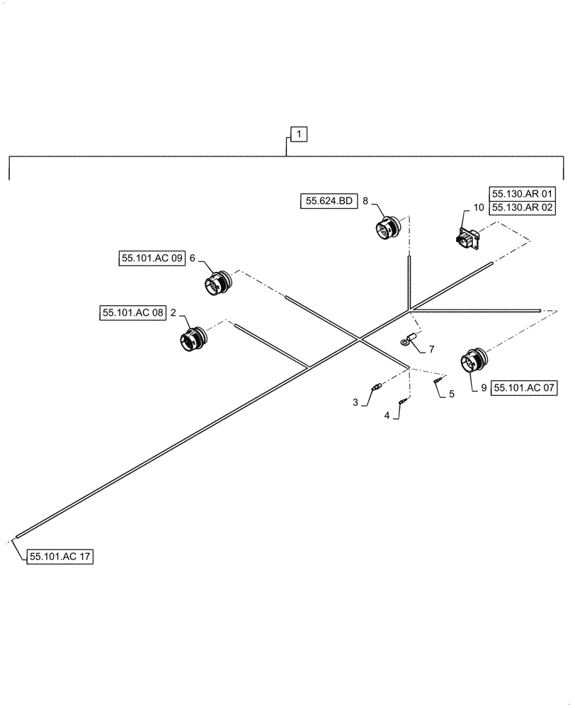 Схема запчастей Case IH 9240 - (55.101.AC[18]) - MAIN FRAME EXTENSION WIRE HARNESS & CONNECTOR, CONT. (55) - ELECTRICAL SYSTEMS