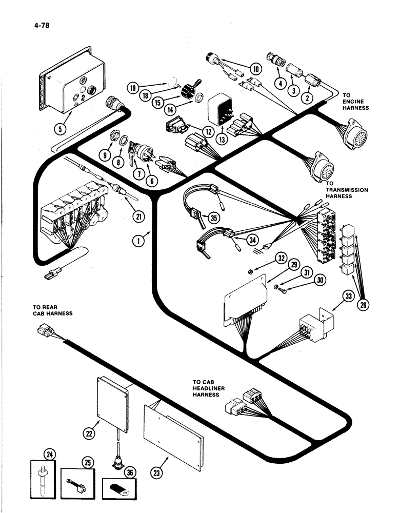 Схема запчастей Case IH 4894 - (4-078) - LOWER CAB HARNESS (04) - ELECTRICAL SYSTEMS