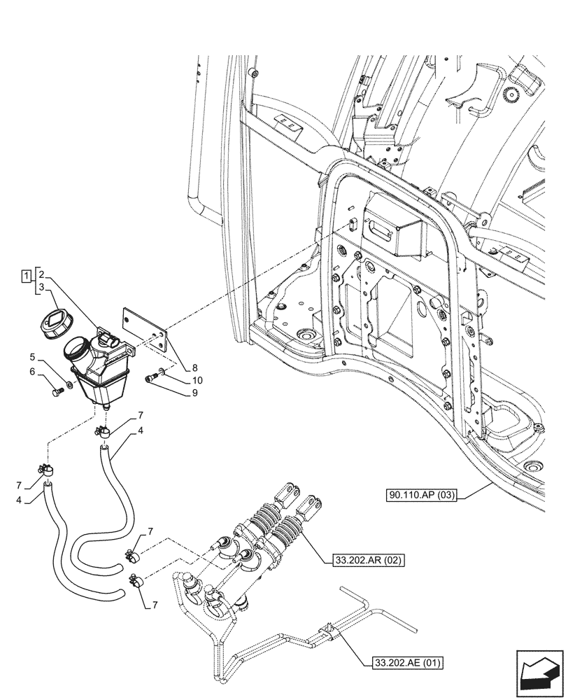 Схема запчастей Case IH FARMALL 65C - (33.202.AN[02]) - VAR - 330276 - BRAKE FLUID RESERVOIR, ROPS - BEGIN YR 08-MAY-2014 (33) - BRAKES & CONTROLS