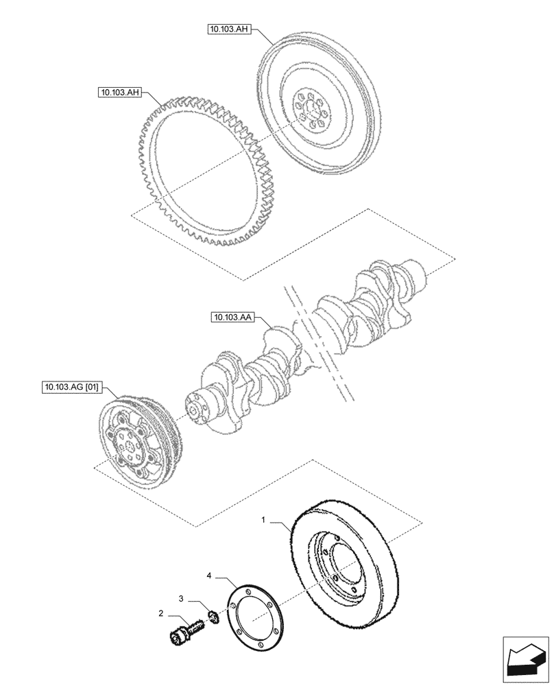 Схема запчастей Case IH F2CFP613C H006 - (10.110.AD) - CRANKSHAFT, DAMPER (10) - ENGINE