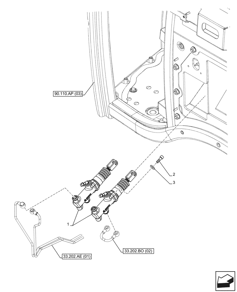 Схема запчастей Case IH FARMALL 75C - (33.202.AR[02]) - VAR - 330276 - BRAKE CYLINDER, ROPS - BEGIN YR 08-MAY-2014 (33) - BRAKES & CONTROLS