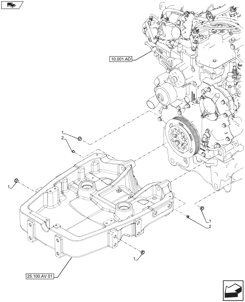 Схема запчастей Case IH FARMALL 115U - (25.100.AV[06]) - VAR - 331491 - FRONT AXLE SUPPORT, W/ FRONT LOADER, PLUGS, NA (25) - FRONT AXLE SYSTEM