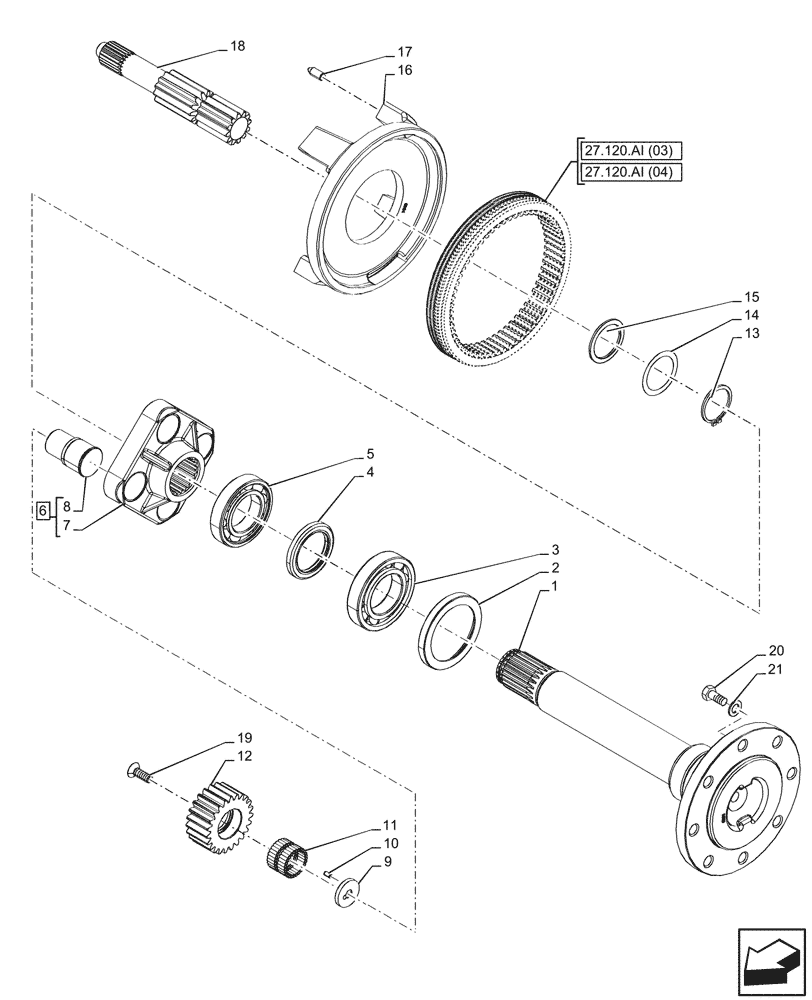 Схема запчастей Case IH FARMALL 115C - (27.120.AF[04]) - VAR - 390411 - FINAL DRIVE, SHAFT & GEAR, MECHANICAL (27) - REAR AXLE SYSTEM