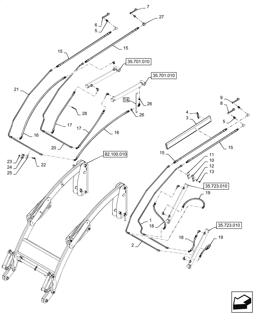 Схема запчастей Case IH L350A - (35.702.020) - BOOM HYDRAULIC LINES (35) - HYDRAULIC SYSTEMS