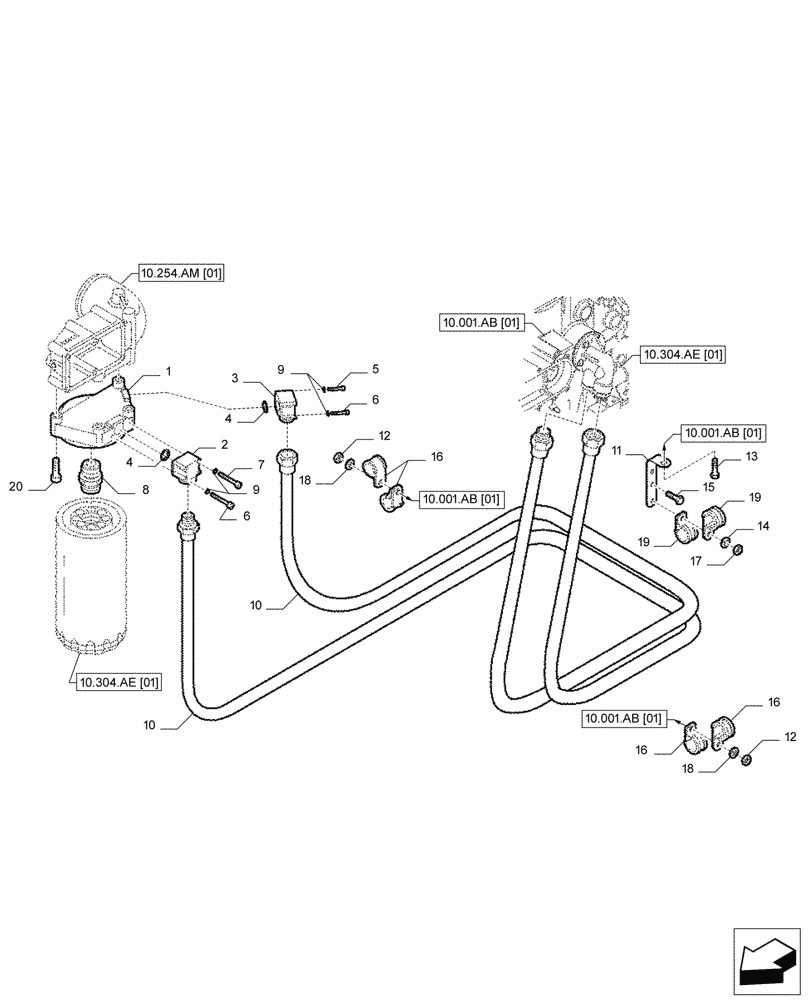 Схема запчастей Case IH F2CFP613C H006 - (10.304.AF) - OIL LINE (10) - ENGINE