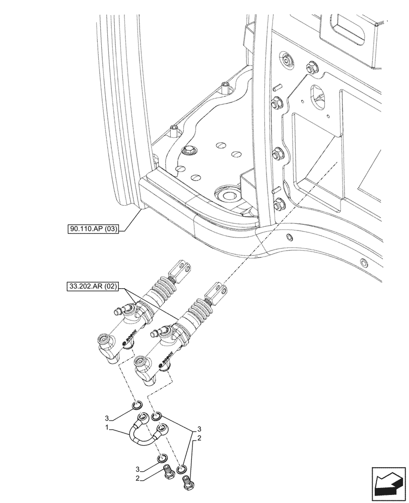 Схема запчастей Case IH FARMALL 65C - (33.202.BO[02]) - VAR - 330276 - BRAKE CYLINDER, LINES, ROPS - BEGIN YR 08-MAY-2014 (33) - BRAKES & CONTROLS