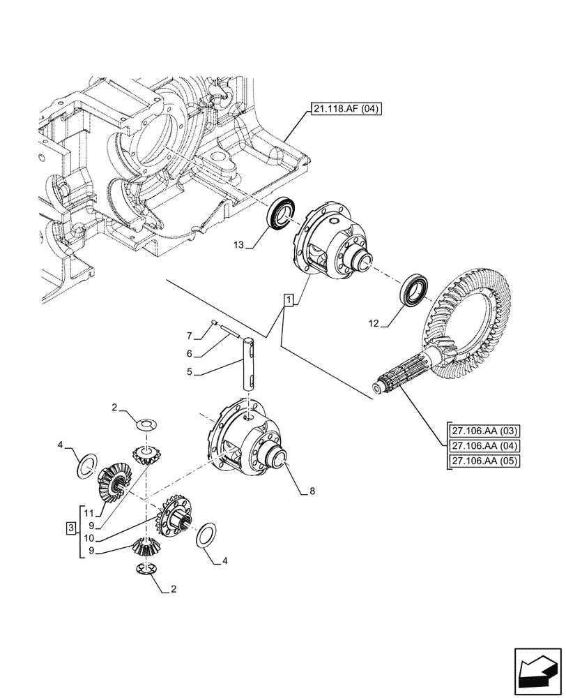 Схема запчастей Case IH FARMALL 85C - (27.106.AC[01]) - VAR - 390411 - DIFFERENTIAL (27) - REAR AXLE SYSTEM