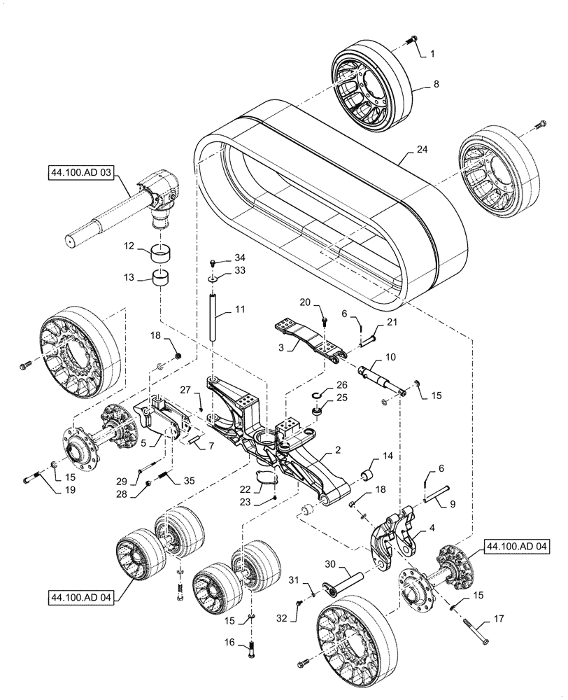 Схема запчастей Case IH 2160 - (44.100.AD[02]) - TRACK ASSEMBLY, 2160 (44) - WHEELS