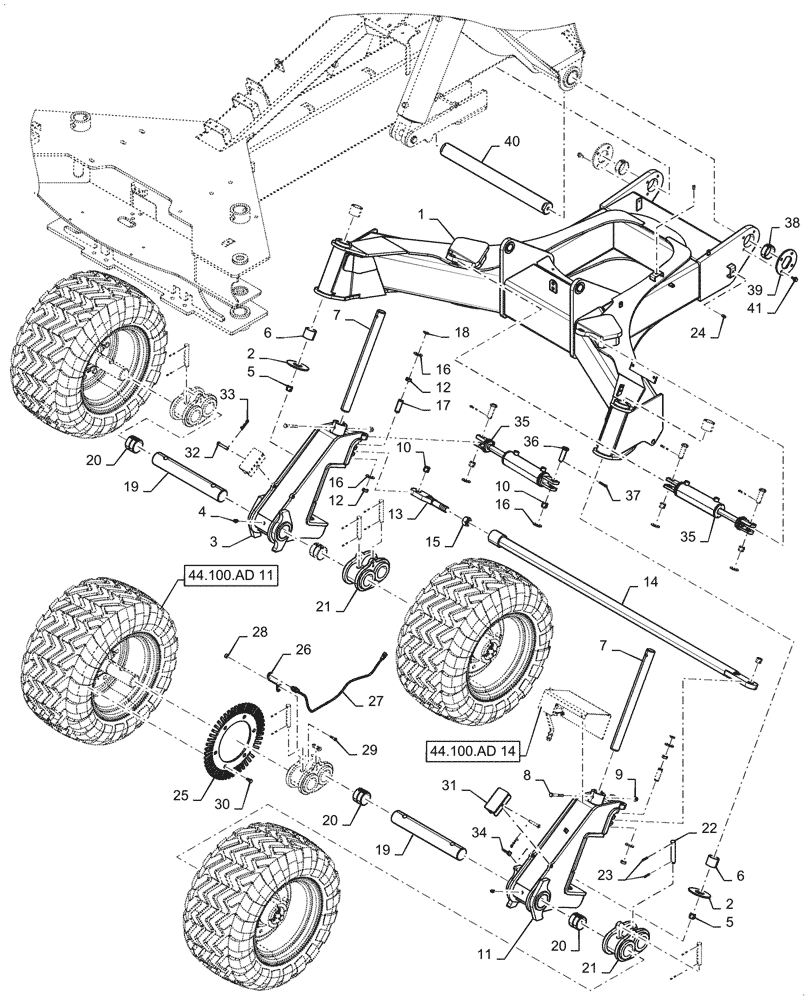 Схема запчастей Case IH 2160 - (44.100.AD[13]) - TRACK CARRIER, STEERING (44) - WHEELS