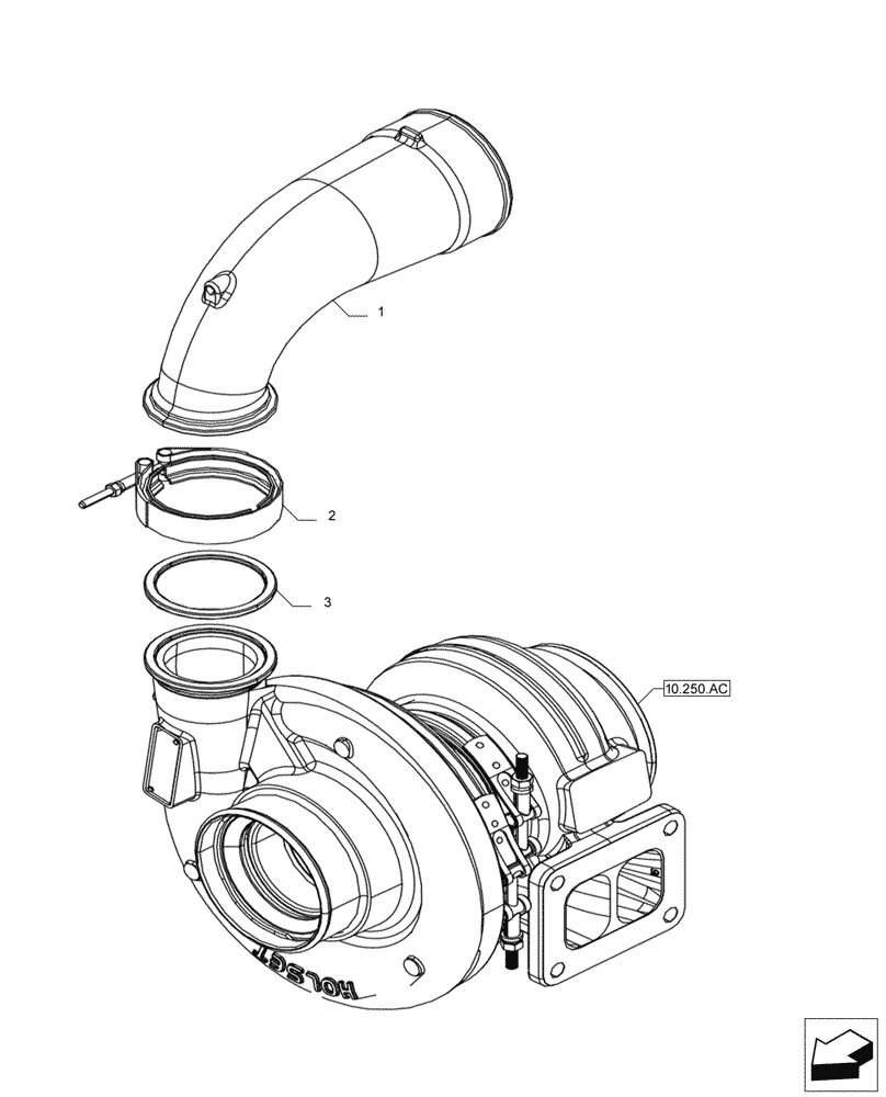 Схема запчастей Case IH F2CFP613C H006 - (10.202.AD) - AIR INTAKE LINE, TURBOCHARGER (10) - ENGINE