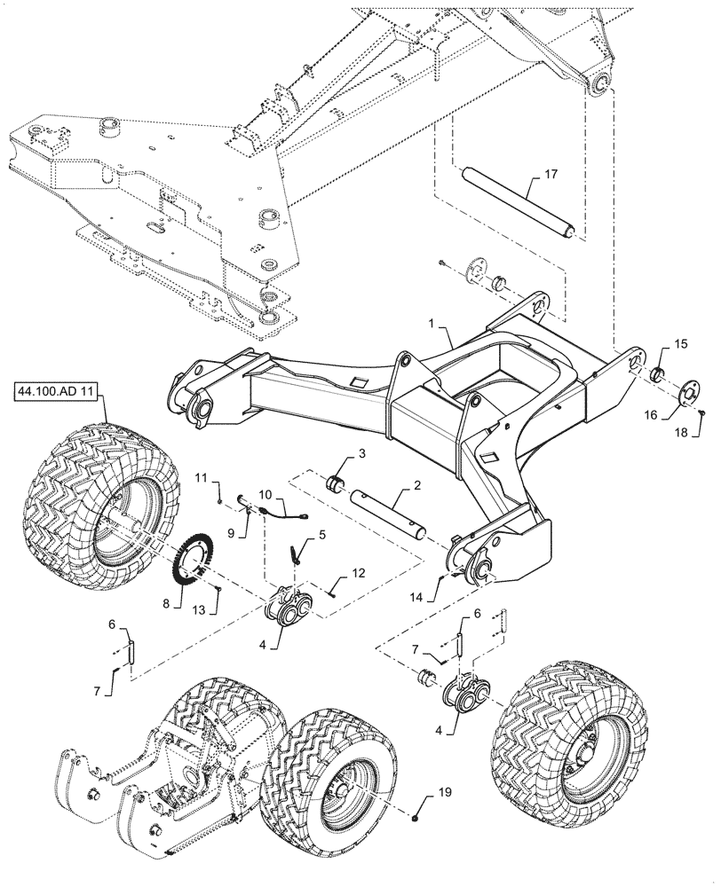 Схема запчастей Case IH 2160 - (44.100.AD[10]) - TRACK CARRIER, HIGH FLOAT (44) - WHEELS