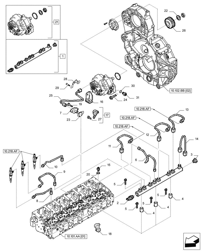 Схема запчастей Case IH F2CFP613C H006 - (10.218.AR) - INJECTION PUMP DRIVE (10) - ENGINE