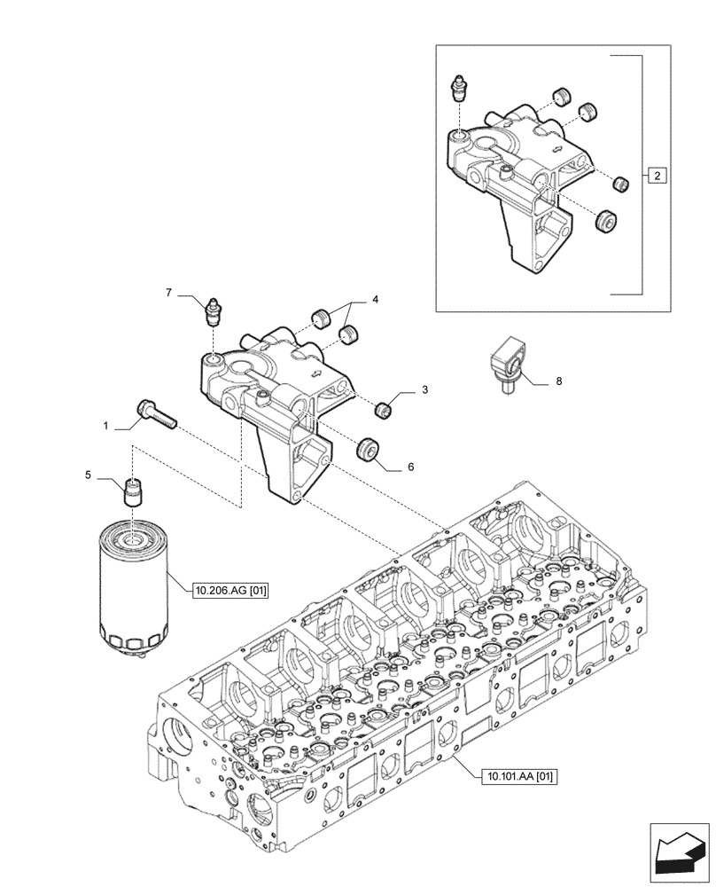 Схема запчастей Case IH F2CFP613C H006 - (10.206.AG[03]) - FUEL FILTER, SUPPORT (10) - ENGINE